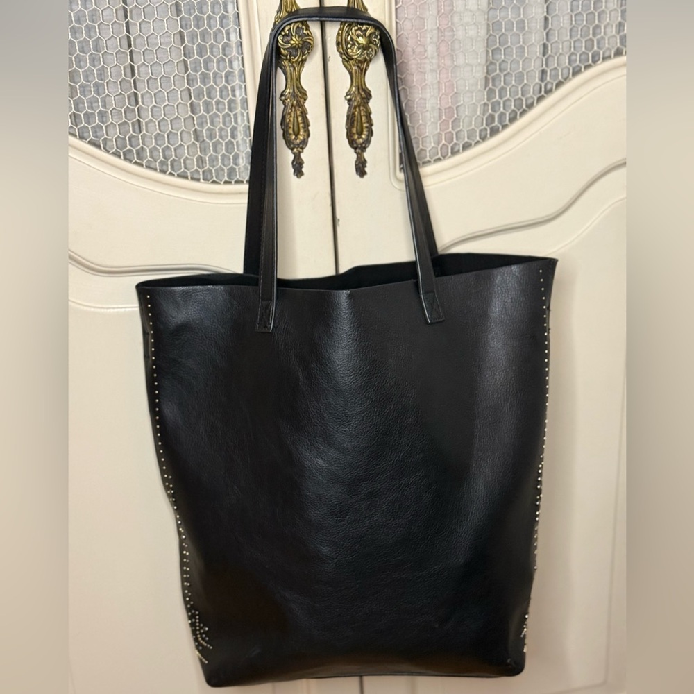 American Eagle Soft Black Faux Leather Studded Tote Bag   16”x15”